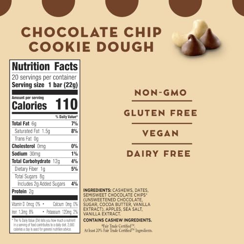 Larabar Minis Chocolate Chip Cookie Dough Fruit & Nut Bars, 20 ct, 15.6 oz | Gluten-Free, Vegan, Dairy Free, Non-GMO Project Verified, 6 Real Ingredients, Fair Trade Certified Chocolate Chips - image 2
