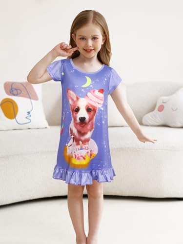 WonderBabe Girls Nightgowns Short Sleeve Nightdress Unicorn Cat Pajamas Toddler Nightgown Sleepwear Night Gowns for Kids2