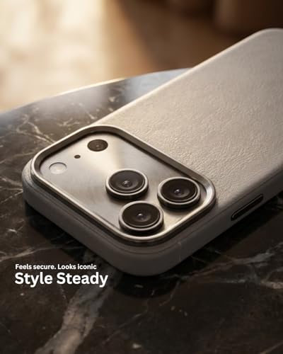 Image of SkynUp Linea Premium Leather Back Cover Case for iPhone 17 Pro | MagSafe Compatible | Grey
