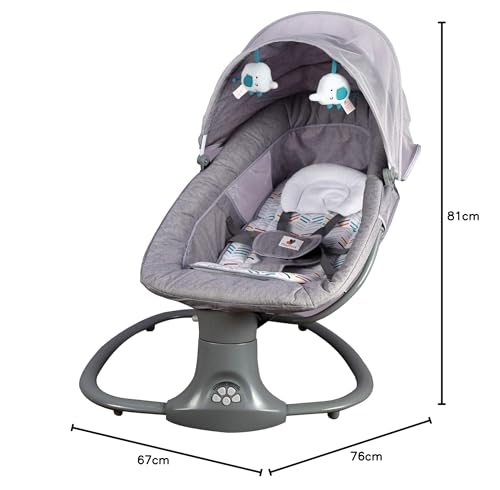 Image of Mastela Automatic Electric Swing Cradle for New Born Baby with Adjustable Swing Speed, Remote | Infant Baby Rocker, with Mosquito Net, Safety Belt, Music, & Toys | Swing for Baby (Grey)