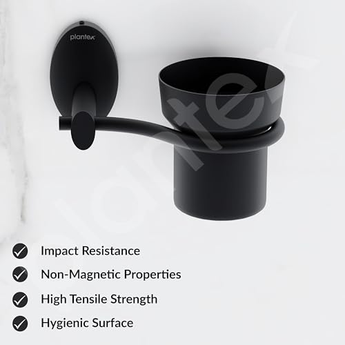 Image of Plantex 304 Grade Stainless Steel Tumbler Holder /Tooth Brush Holder for /Bathroom Accessories - Oreva (Black)
