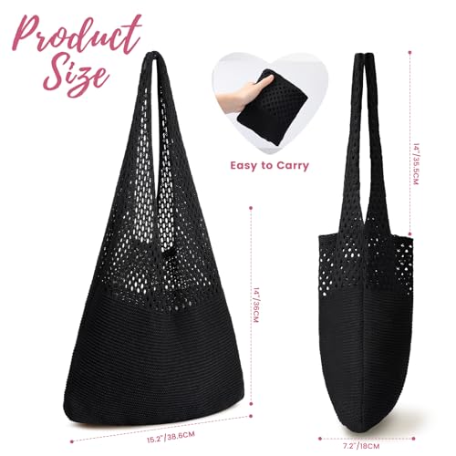 Image of Pleneal Crochet Tote Bag, Mesh Beach Bag, Knitted Shoulder Beach Bags for Women Vacation Aesthetic Hobo Tote Bags
