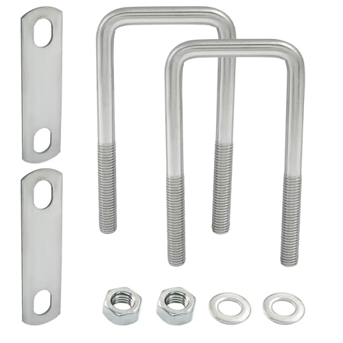 Image of 2 Stainless Steel Square U-Bolts, 2.0 inch x 4.7 inch, M10 304 | With Frame Plates and Nuts, Light Industry, Metallurgy, Construction, Shipping