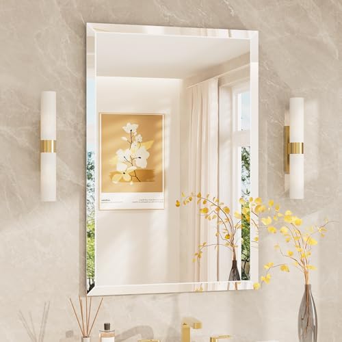 TETOTE 24' x 36' Rectangle Tempered Mirror with Frameless Beveled Edge for Vanity and Bathroom