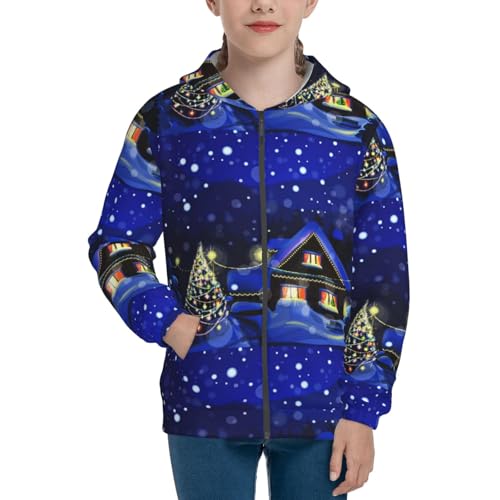 Christmas Night Kids Pullover Hoodies Boys Zip Up Sweatshirts Girls Athletic Clothes with Pocket3