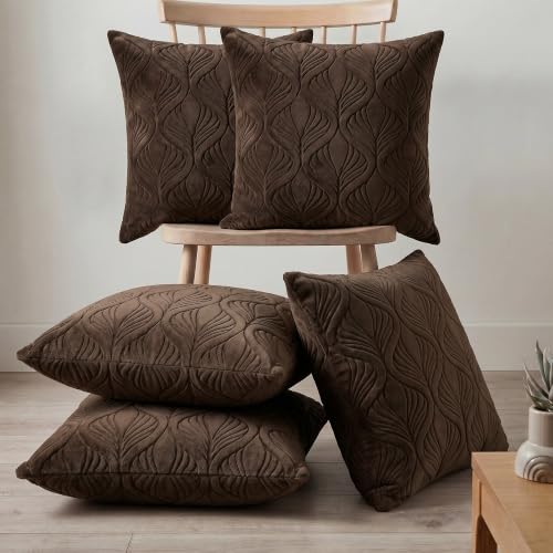 Image of Yellow Weaves Jacquard Cushion Covers | Sofa Cushion Covers | Throw Pillow Cover for Sofa, Couch, Living Room| Removable & Washable | 16x16 Inches, Set of 3 (Coffee Brown)
