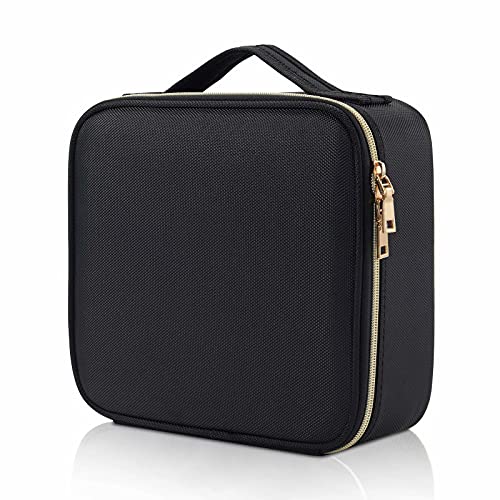 Make Up Bag, Hododou Makeup Bag, Makeup Bag Organizer, Cosmetic Train Case for Travel Cosmetics Makeup Brushes Toiletry Travel Accessories with Dividers, Black Nylon