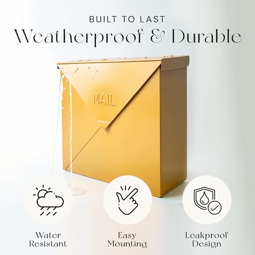 Image of NACH Mailboxes for Outside Wall Mount, 10 x 10 x 4 inch, Yellow Mail Boxes for House Outside, Waterproof Mailboxes for Outside - Chicago Style Mail Box