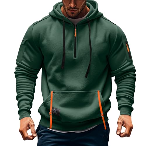 Men Big and Tall Tactical Hoodies Long Sleeve Quarter Zip Up Heavyweight Hooded Sweatshirts with Pockets