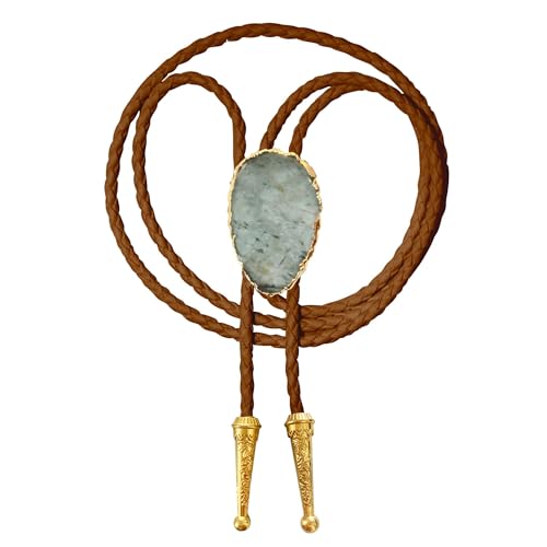 Image of Daisy Del Sol Gemstone Bolo Tie Braided Vegan Faux Leather Natural Stone Gold Handmade Necklace Adjustable Boho Western Jewelry