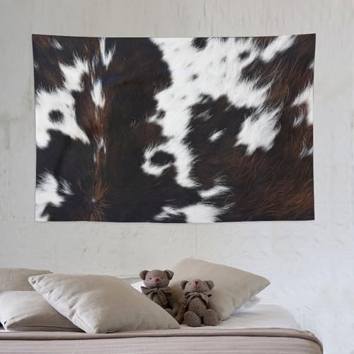 ZhiRain Brown Cowhide Tapestry Wall Hanging Western Black White Cow Bull Cattle Animal Fur Rustic Farmhouse Tapestries Home Decor for Living Room Bedroom Apartment Dorm 40'x60'