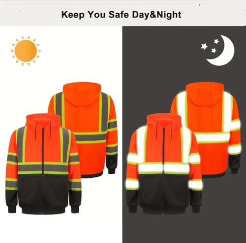 Renegade Mens Hoodie Hi VIS Visibility Safety Hooded Zip Sweatshirt, Black Bottom4