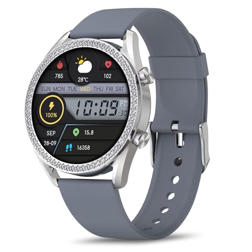 Bebinca Smartwatch Mujer 1,27" HD, Reloj Inteligente Redondo con Llamadas, 123 Modos Deportivos, Pulsómetro, Monitoreo de Sueño, IP68 Impermeable, Compatible con iOS y Android(Plata)