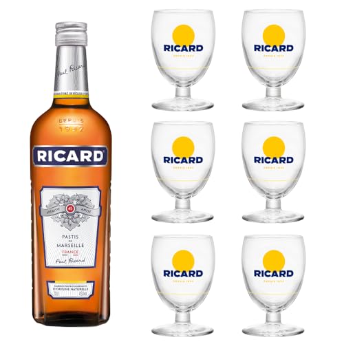 RICARD Pack Pastis de Marseille + 6 verres Apéritif anisé - 45%, 70cl