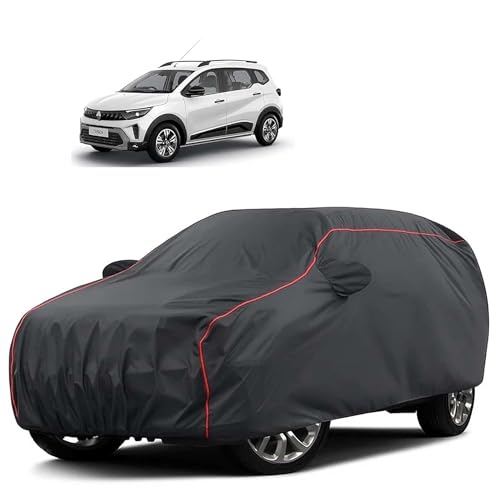 Image of Sulfar 100% Water Resistant Car Body Cover Compatible with Mirror for Renault Triber (Triple Stitched, Full Bottom Elastic, Dark Grey Tafetta with Red Piping)