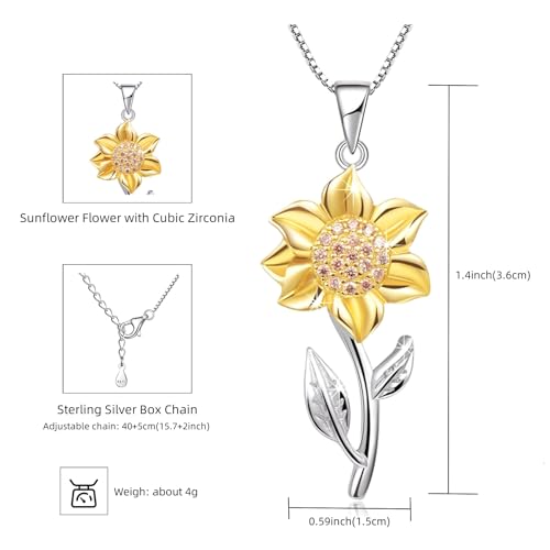 Sunflower Sterling Silver Pendant Necklace & Bracelet - 18K Gold Plated CZ Sunflower Flower Jewelry for Women - Perfect for Christmas & Birthday Gifts2