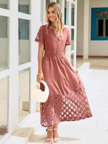Image of Simplee Womens Summer Boho Maxi Dress V Neck Empire Waist Long Flowy Wedding Guest Dresses with Pockets