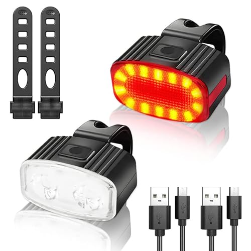 Luces de Bicicleta Recargables, luz Frontal y Trasera de Bicicleta Impermeable, LED de Modo 4+6 para Seguridad Nocturna, Hombres Mujeres