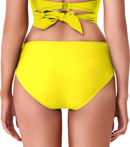 Image of COCOPEAR Full Coverage Bikini Bottoms for Women Mid Rise Bathing Suit Bottoms for Women Ruched Tummy Control Swim Bottoms