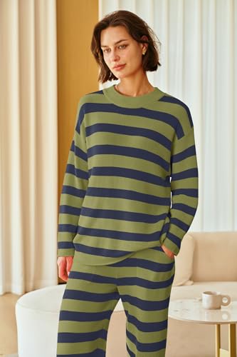 Image of SENSERISE Womens Striped Set Sweater Lounge Sets