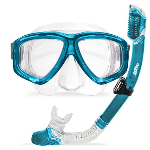 PRODIVE Premium Dry Top Snorkel Set - Impact Resistant Tempered Glass Diving Mask, Watertight and Anti-Fog Lens for Best Vision, Easy Adjustable Strap, Waterproof Gear Bag Included (Aqua)