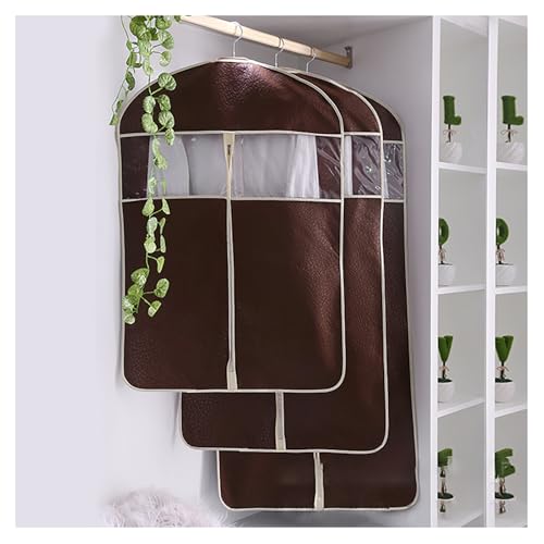 Hanging Garment Bags, 3 Pack Nonwoven Travel Suit Bags Breathable Garment Covers for Closet Dustproof Clothes Protector bags for Coat, Dress, Shirts(Size:88cm/34.6in,Color:Brown)