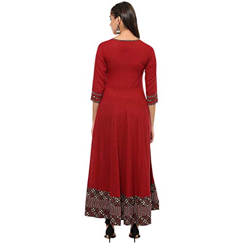Image of Yash Gallery Women's Rayon Relaxed Fit Angrakha Kurta