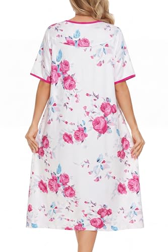 Image of AVIIER Nightgows for Women Soft Cotton Night Shirts Short Sleeve Sleepwear with Pockets