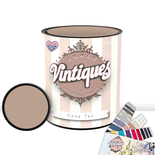Vintiques Chalk & Mineral Paint plus color card, Matte Finish- Easy Application for DIY Projects - Furniture, Wood, Metal, Home Decor and More, Cozy Tan, 32oz