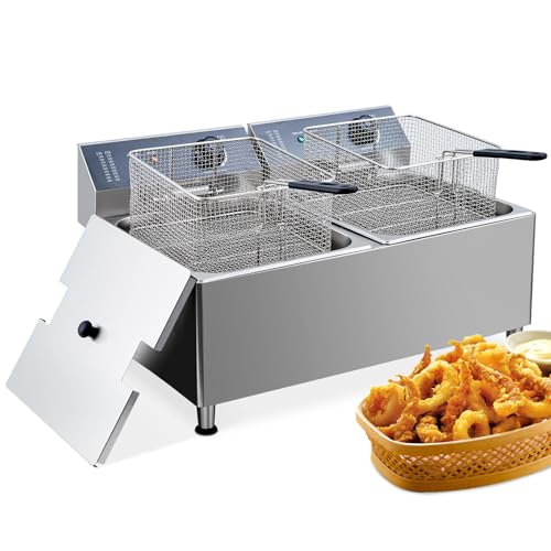 PioneerWorks Electric Fryer 22L, 23.2QT Fryers With Baskets Large, 3700W Portable Deep Fryer For Restaurant And Home Use, Electric Deep Fryer With Basket And Lid, With 304 stainless steel heating tube