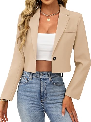 ELLEVEN Womens Blazer Business Casual Cropped Blazers for Women Casual