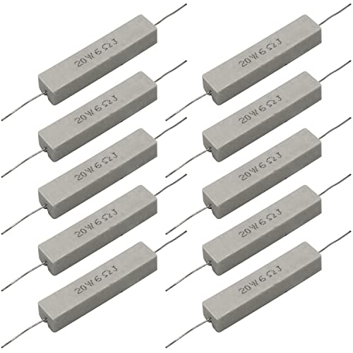 Cement Resistor,10 PCS 20W 6 ohm 5% Axial Lead Wire Resistor White Wound Fixed Ceramic Cement Resistors Wirewound Cement Power Resistors Flame Heat Moisture Resistance Precharge Horizontal Resistors