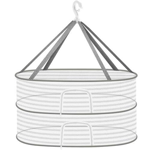 Coopache Kräuter Trocknen Weiß 2 Lagig Kräutertrockner Hängend mit S-förmige Haken Zipper Plant Drying Rack Mesh Trockennetz für Kräuter Pflanze Fleisch Blumen Zwiebeln