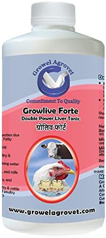 Growel Agrovet Growlive Forte – Liver Tonic for Digestion, Appetite, Better FCR, Growth and Feed Intake of Poultry,Cattle,Horses,Pigs,Goats,Sheep, Pigeons and Birds - 500 ml.