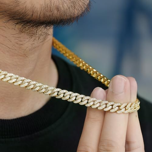 Cadena cubana de 8mm para hombre con baño de oro blanco miniatura 3