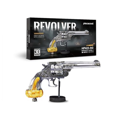 Piececool Metal 3D Puzzle Revolver (1:1) High Difficulty Challenging Model Kits for Adults to Build 304 Stainless Steel Assembly is required Difficulty level 3