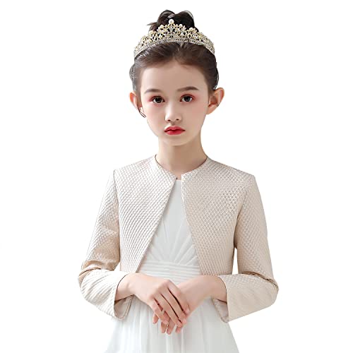 Girls Open Front Cardigan Plaid Long Sleeve Short Bolero for Special Occasion Shrug Coat