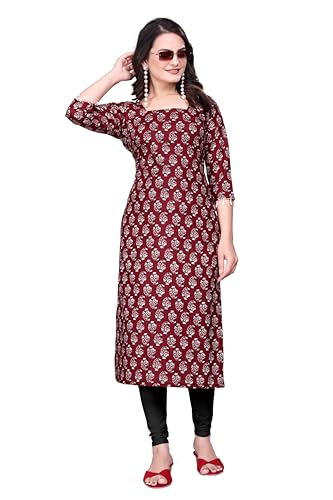 Image of Women's Pure Cotton Straight Fit Straight Cambric Jaipuri Printed Kurti