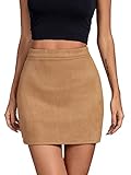 Umenlele Women's Bodycon Faux Suede High Waist Solid Mini Skirt Brown X-Small
