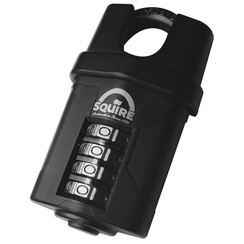 Squire Heavy Duty Padlock (CP50CS Black) - Toughest Closed Shackle - 4 Wheel Combination Padlock - Alloy Steel for Corrosion Resistance - Weatherproof Lock for Home, School & Garage (Black, 50 mm)