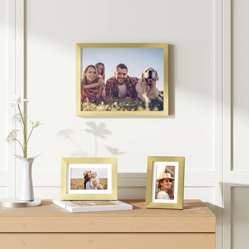decorUhome 5x7 Picture Frame Set of 10, Display Photos 4x6 with Mat or 5x7 Unmatted for Picture Frames Collage Wall Decor, Gold