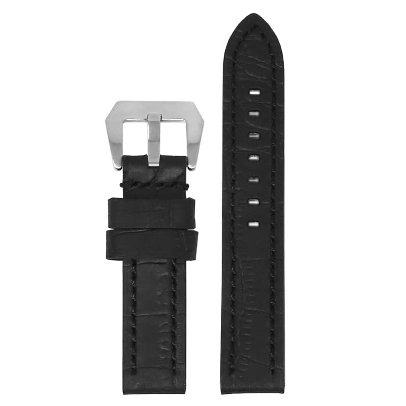 StrapsCo Heavy Duty Vintage Crocodile Leather Watch Band Strap - Choose Your Color - 20mm 22mm 24mm