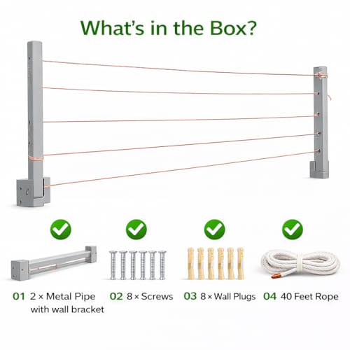 Image of APPLICE Metal Wall Mounted Foldable Cloth Drying Stand for Balcony - Heavy Duty 5 Layer (40 Feet Rope) | Wall Mount Cloth Drying Stand | Clothes Drying Hanger Stand