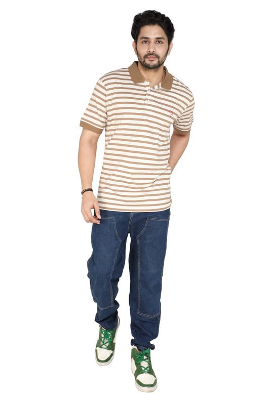 Image of Particle Men's Plus Size Big Size Cotton Polo Collar T-Shirt | Relaxed Fit Striped Half Sleeve | 100% Cotton 210 GSM | Smart Casual | Sizes 2XL-6XL | Breathable Summer Wear