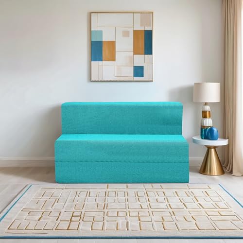 Image of Amazon Brand - Solimo 2 Seater 4 * 6 Jute Fabric Washable Cover Sofa Cum Bed2 Seater Double Foam Fold Out Sofa Cum Bed (Finish Color - Sky Blue Delivery Condition - Pre-Assembled)