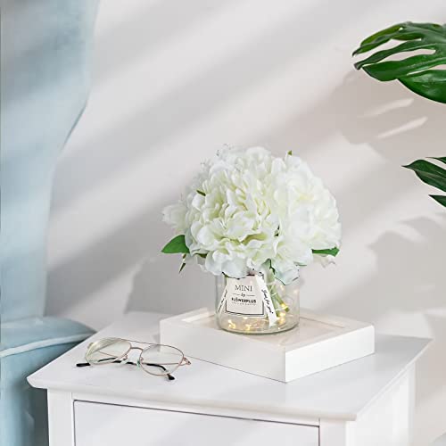 White Fake Flowers With Vase: Blosmon Small Coffee Table Decor Bathroom Peony Faux Flowers In Vase Office Desk Shelf Home Living Room Bedroom Vanity Nightstand Decorations Floral Arrangement #TOP5