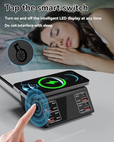 Image of 100W 8 Port Multiple USB Charging Station with 4 Quick Charge 3.0, 4 USB C PD Port, Wireless Charger, LCD Display Fast Charging Hub for 1Phone 13 12 1Pad Sam.Sung and More (838W 100W)