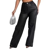 hibshaby Faux Leather Pants, Leather Leggings for Women Black High Waisted Straight Leg Leather Pants Thin Large