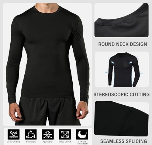 ATRACTIVOLL Camiseta Deportiva de Manga Larga para Hombre de Compresión, Fitness de Manga Larga Secado Rápido Hombre Camiseta Termica de Entrenamiento Base Layers