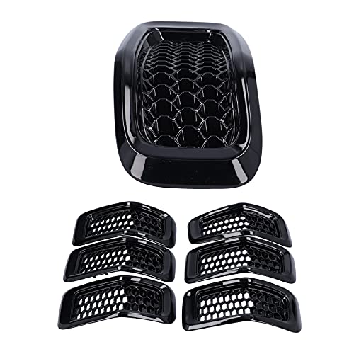 Image of Acouto for Cherokee 2014-2018 Grill Inserts Cover Kit 7pcs Car Front Grille Inserts Mesh Grill Cover Grill Guard Trim Accessories(Glossy Black Frame)